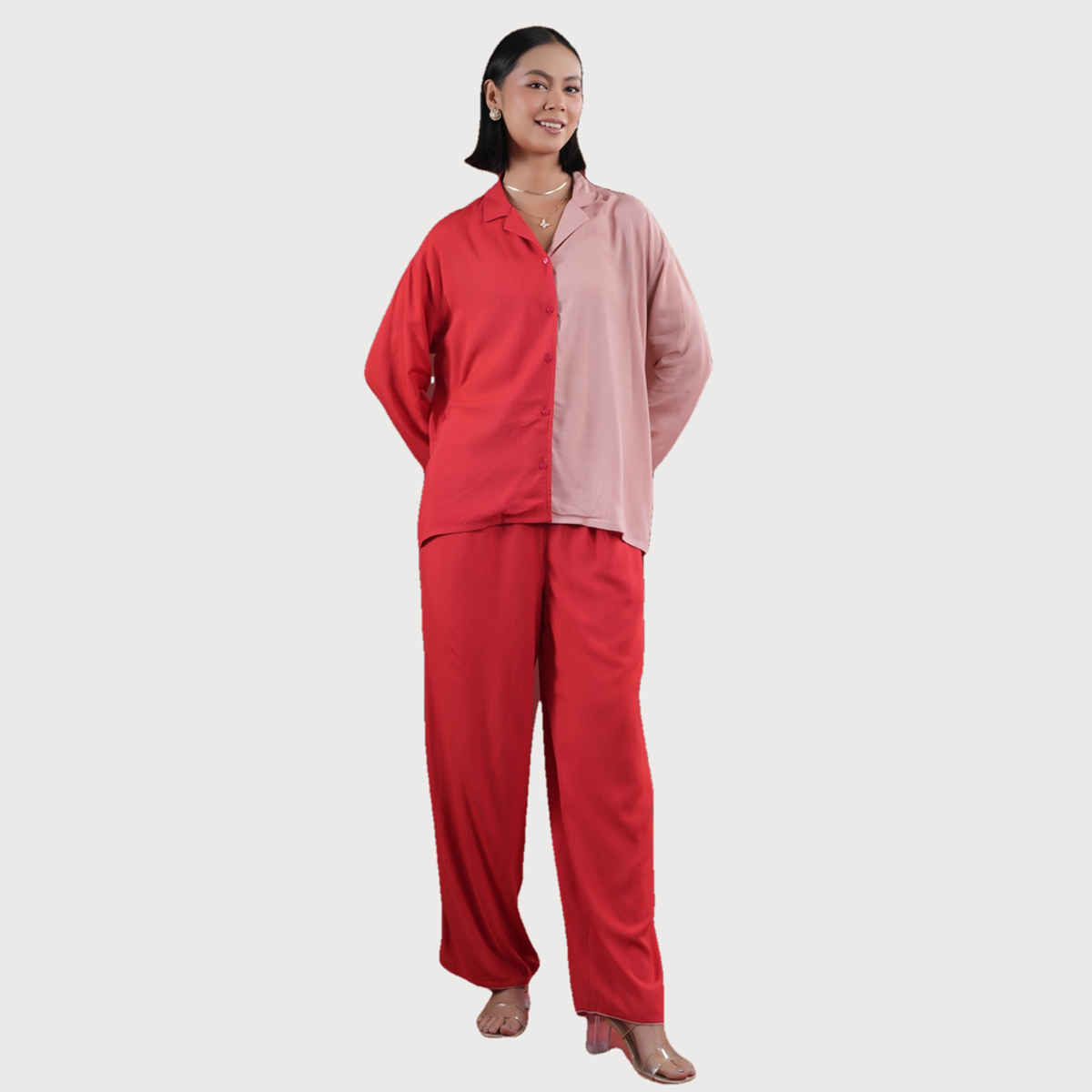 Sanskruti Homes Women's Red Solid Print Night Suit Set | Se-nsp-860 | M