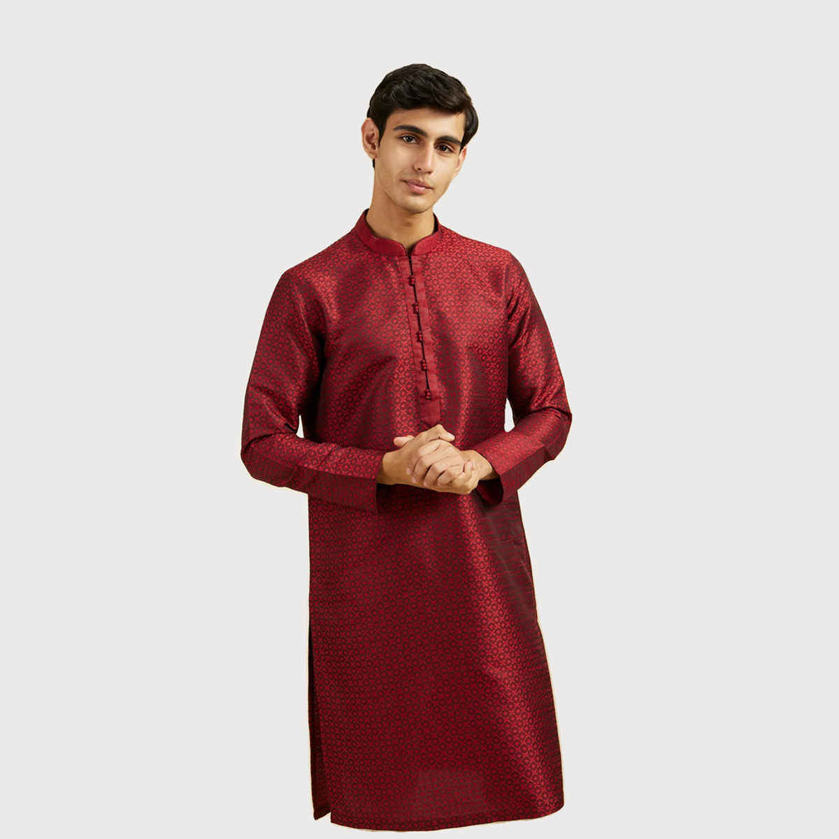 Diwas By Manyavar Maroon Art Silk Self Design Kurta Set | M