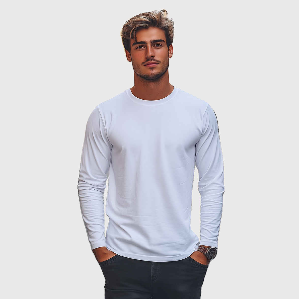 VEIRDO Men's Solid Full Sleeve T-Shirt | V FS REG WHT | White - XL