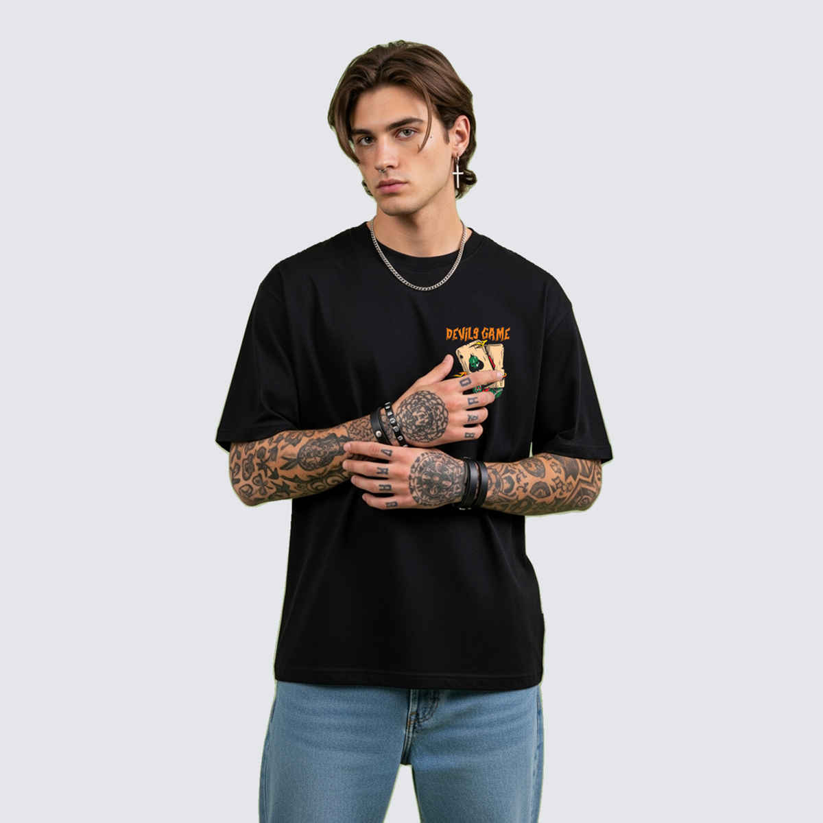 BENNY BROOKS Men's Round Neck half sleeve Oversized T-shirt |AA(ARN)BLACK139 | Black - XL