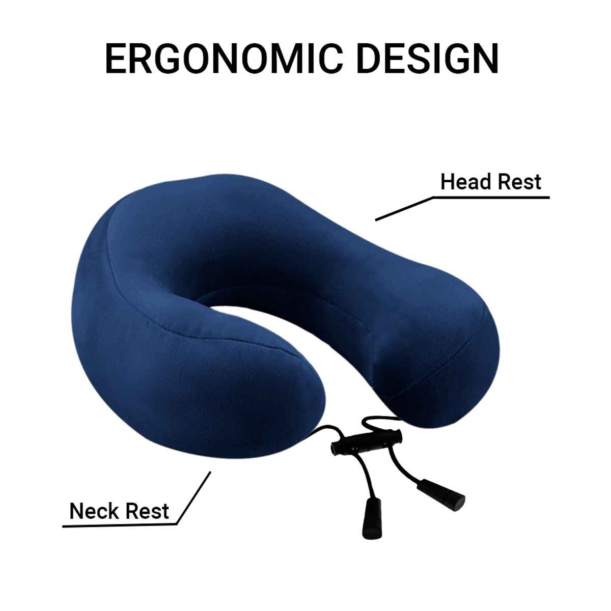 Billebon Unisex Solid Polyester Neck Pillow with Eye Mask | Navy Blue - Free Size