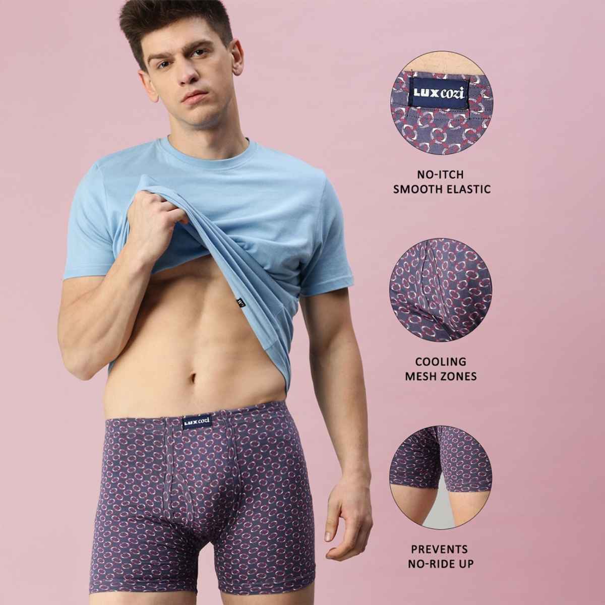 Lux Cozi Men's Printed Long Trunk | Assorted | 75 cm | Pack of 3