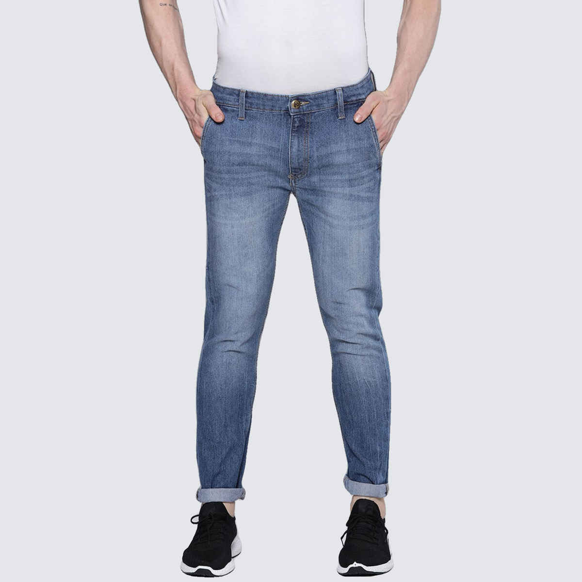 The Indian Garage Co Men's Slim Fit Solid Casual Jeans | Blue - 32