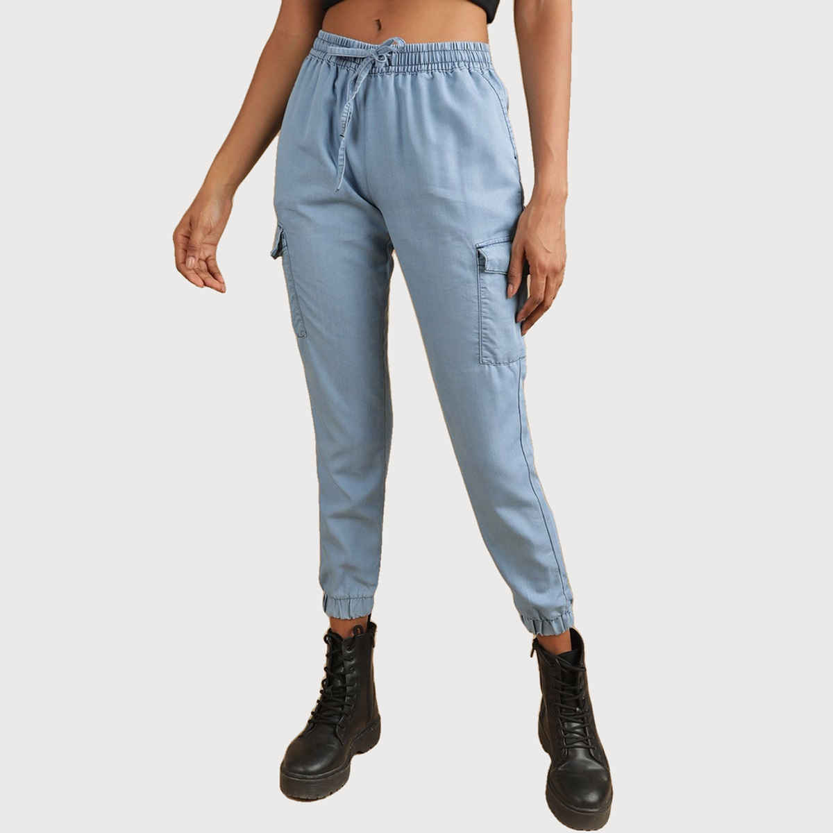 Freehand Women's Denim Cargo Jogger | Blue - 28