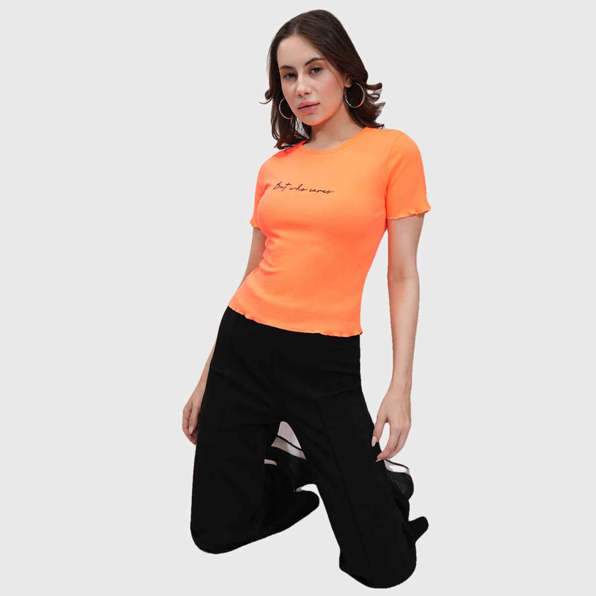 Tokyo Talkies Women's Typography Printed Crop Top | Orange - M