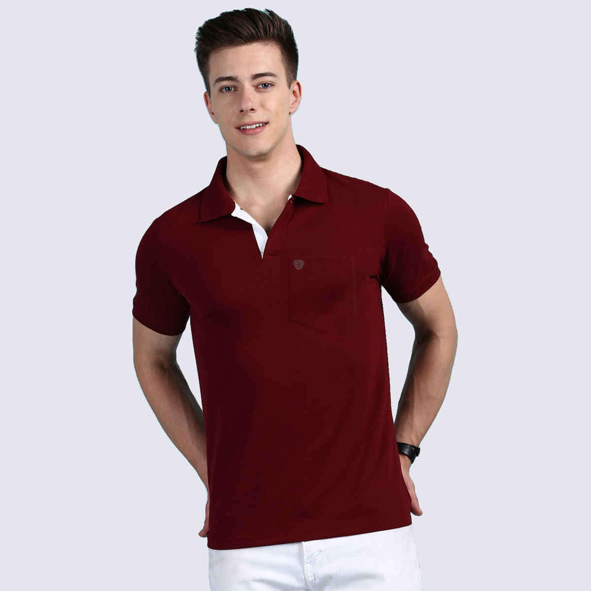 Lux Cozi Men's Solid Cotton Polo T-shirt with Pocket | Maroon - M