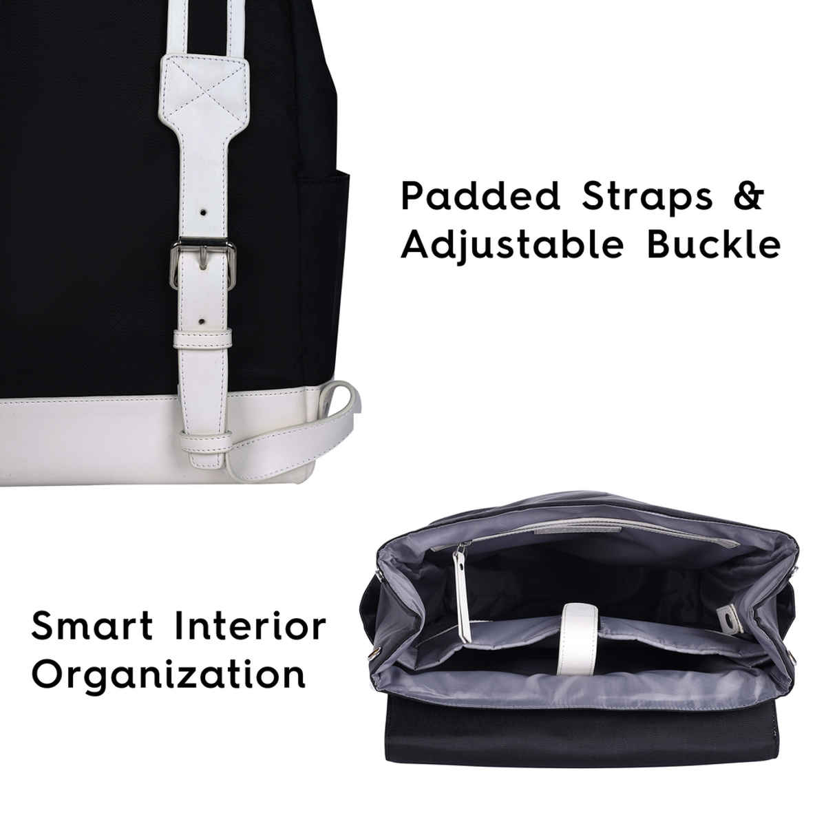 Svenklas Unisex Solid Vegan Leather and Polyester 22 L Backpack | Black and White