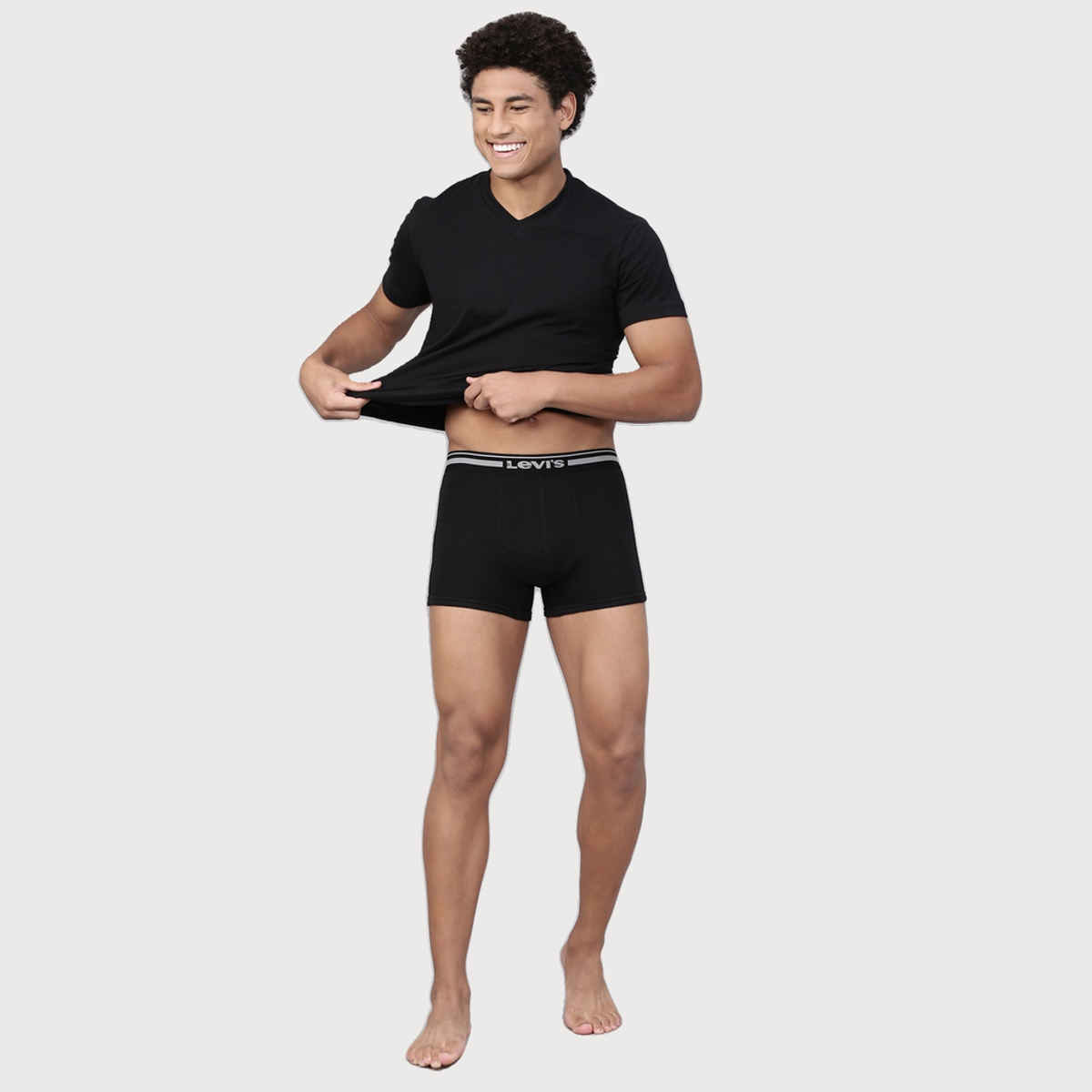 Levi's 003 Men's Comfort Trunk | Contoured Double Pouch | Pack of 2 | Lt. Grey Mel,Black | S