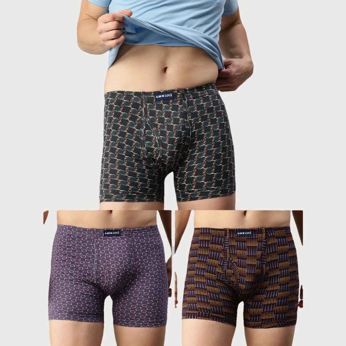 Lux Cozi Men's Printed Long Trunk | Assorted | 85 cm | Pack of 3