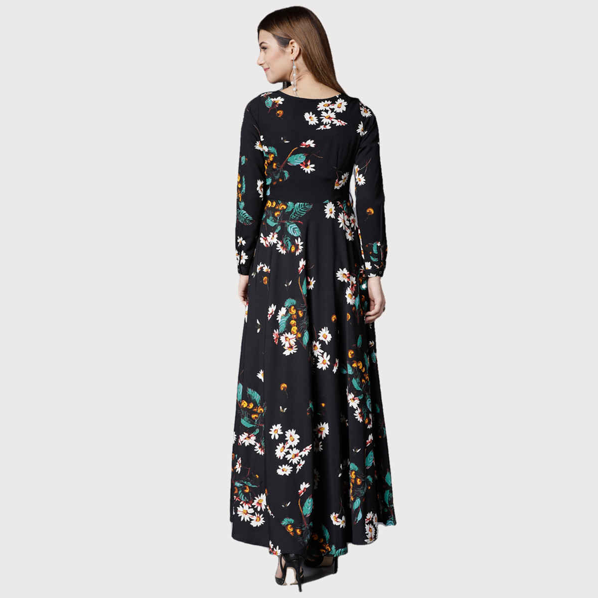 Tokyo Talkies Women's Floral Printed Maxi Dress | Black - M
