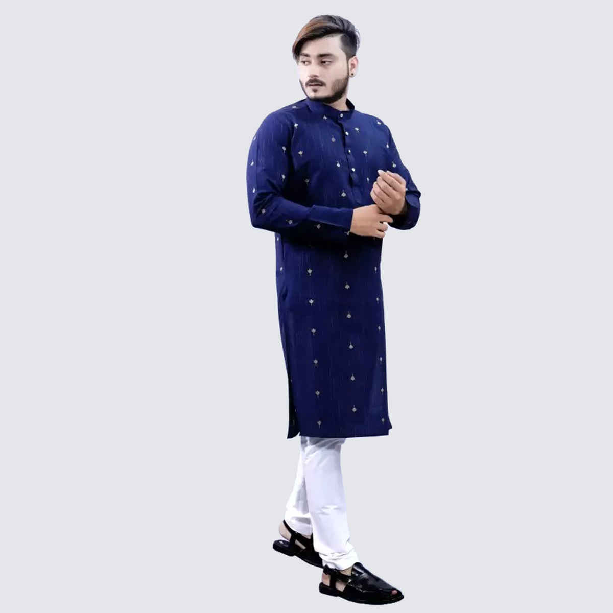 Tibra Collection Men Kurta - Navy | Cotton Blend | L