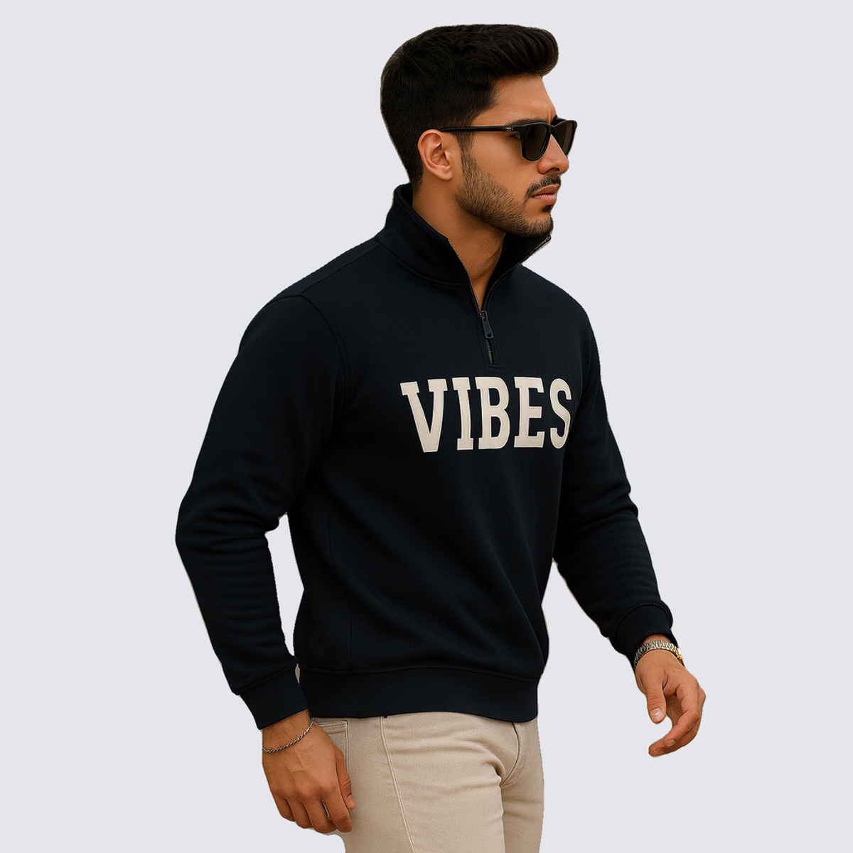 Gcyx Men's Original Half Zipper Sweat Shirt | 75% Cotton and 25% Polyester | Black - L