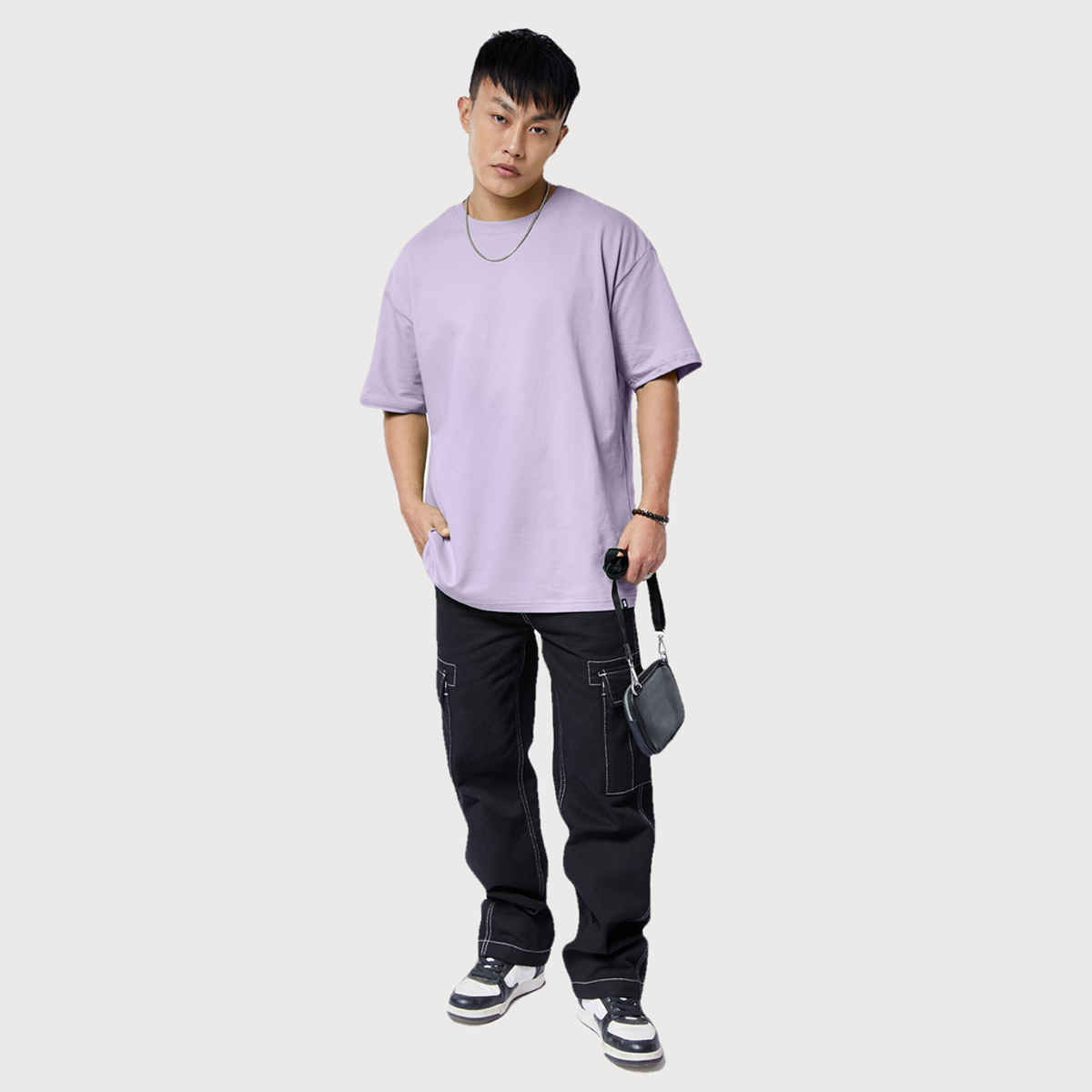 The Souled Store Men's Solids Oversized T-shirt | Lavender - M