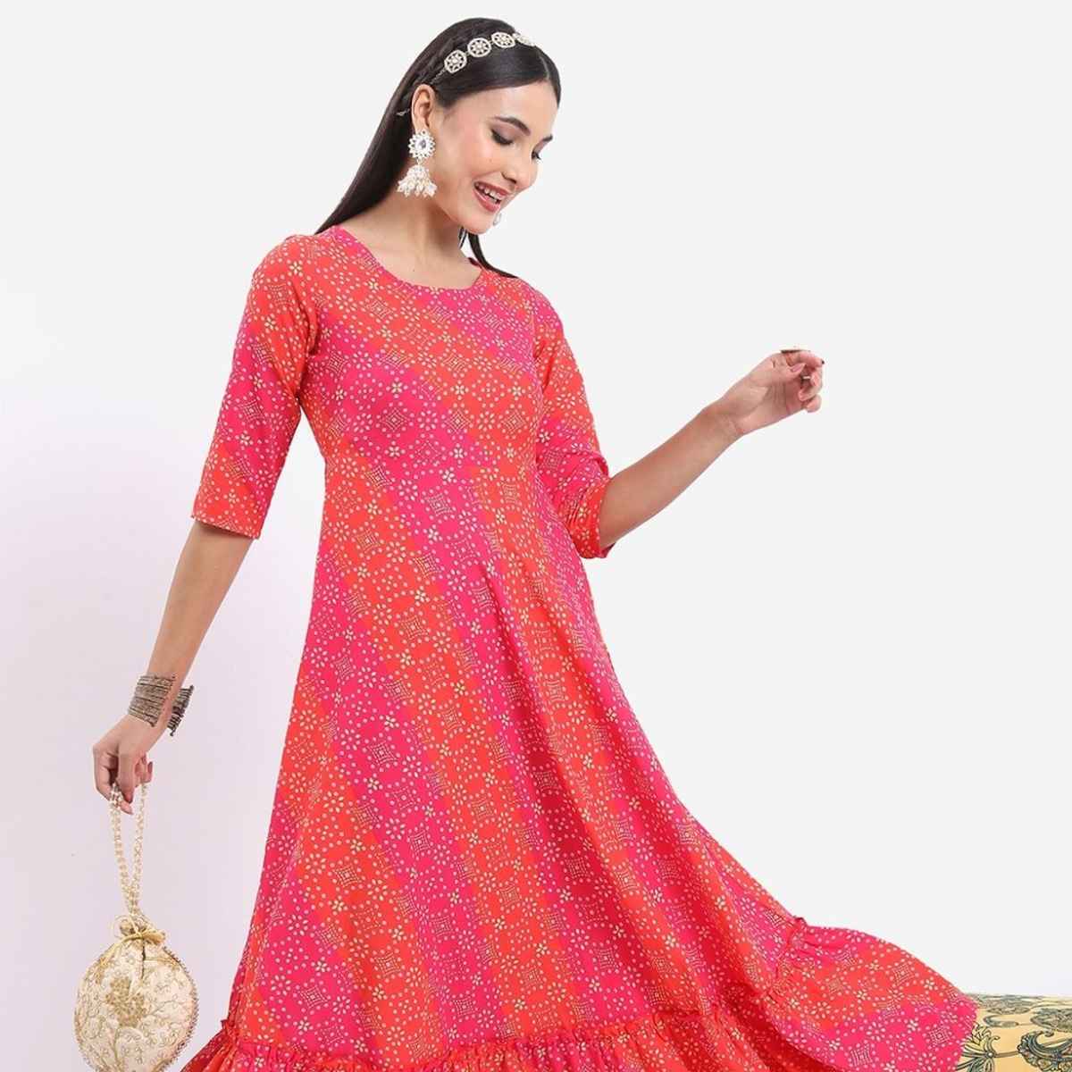 Ketch Women Ethnic Motifs Printed Maxi Dress | Fuchia | M