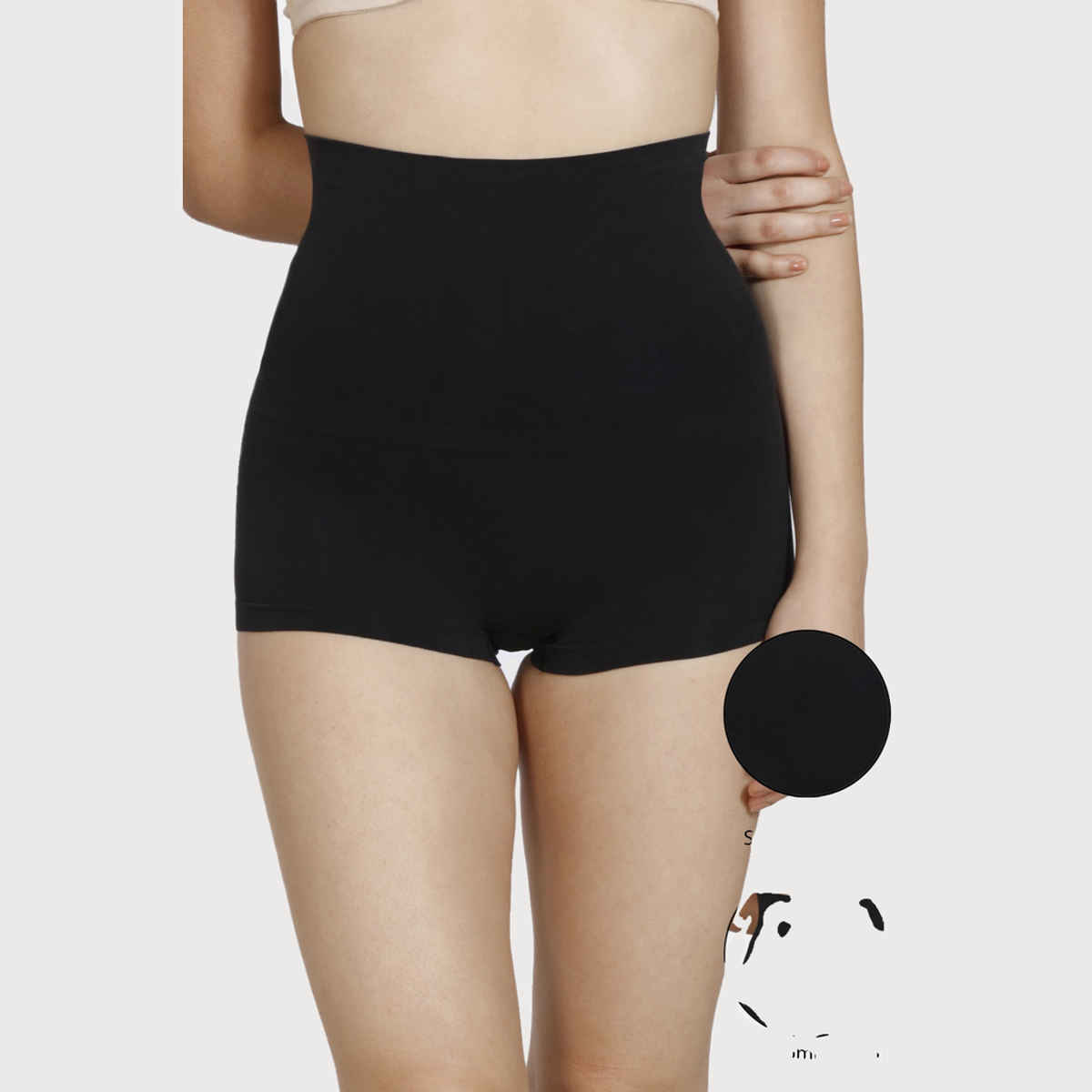 Zivame Women's Tummy Control Midwaist Boyshort | Black - M