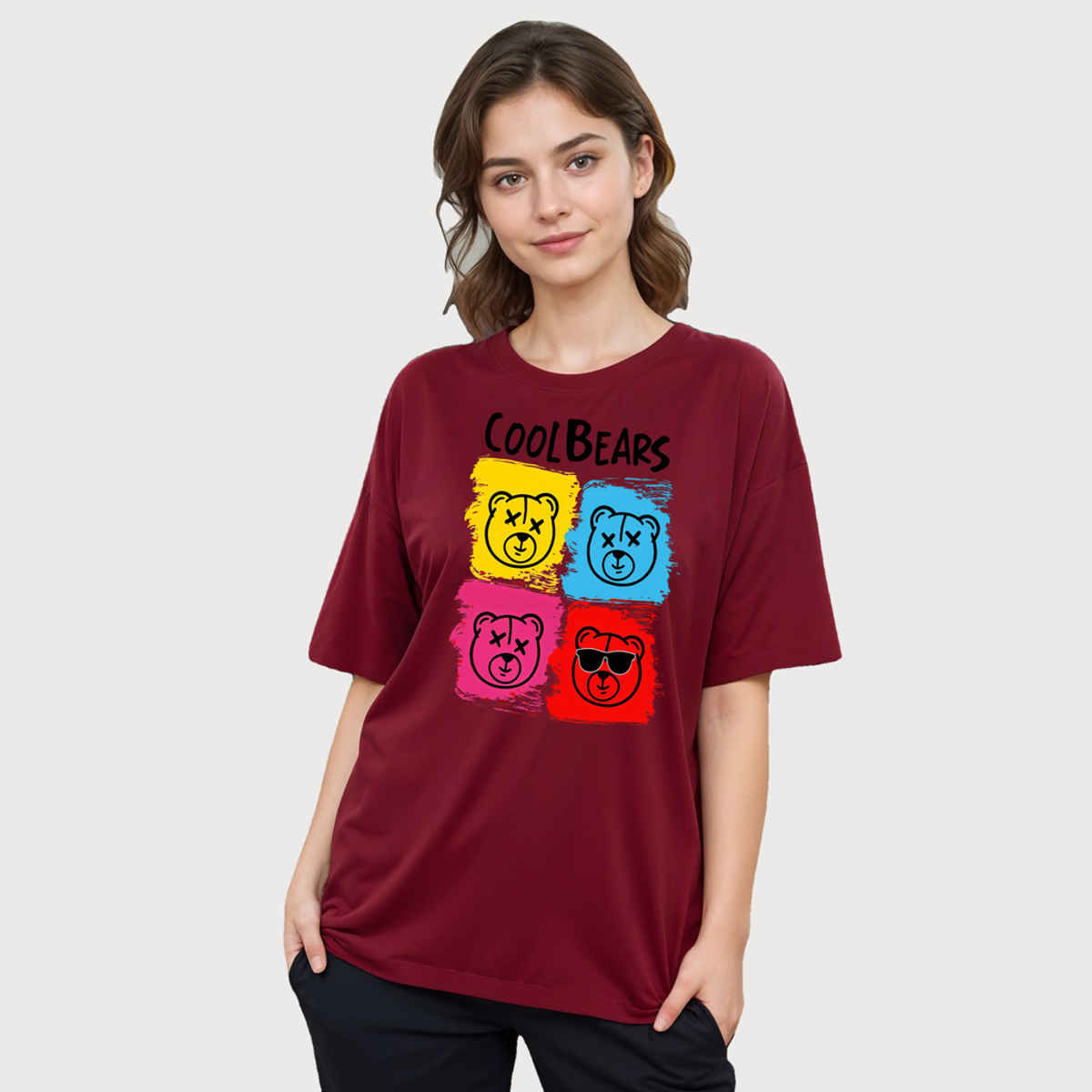 Smartees Womens Oversize Printed T-shirt | WW - 2048 | Maroon - XL