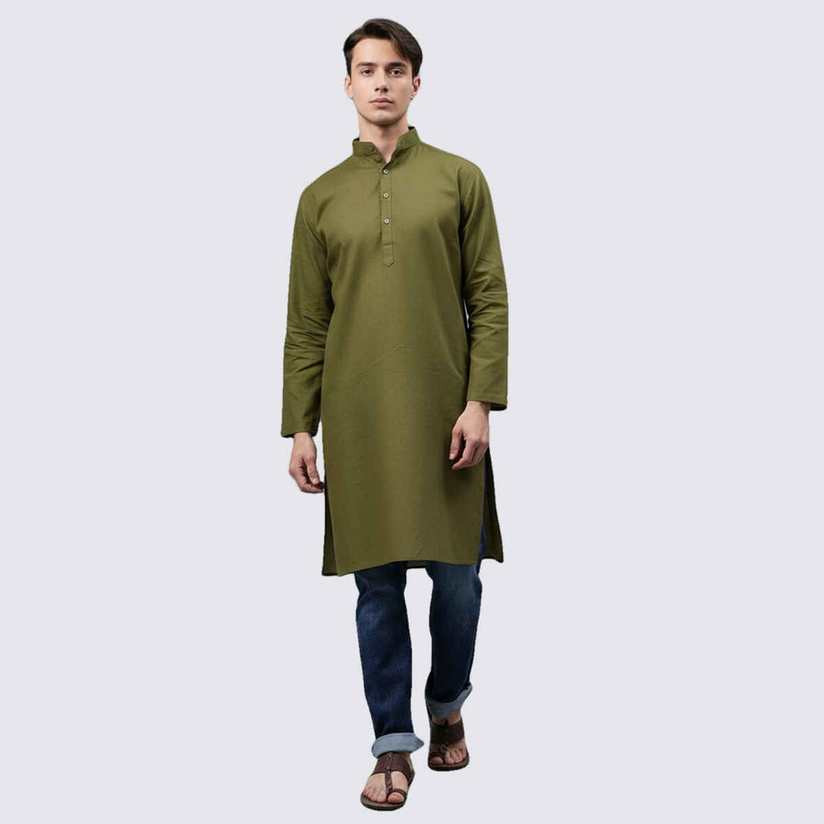 Mad Over Print Men's Kurta | Olive Green - S