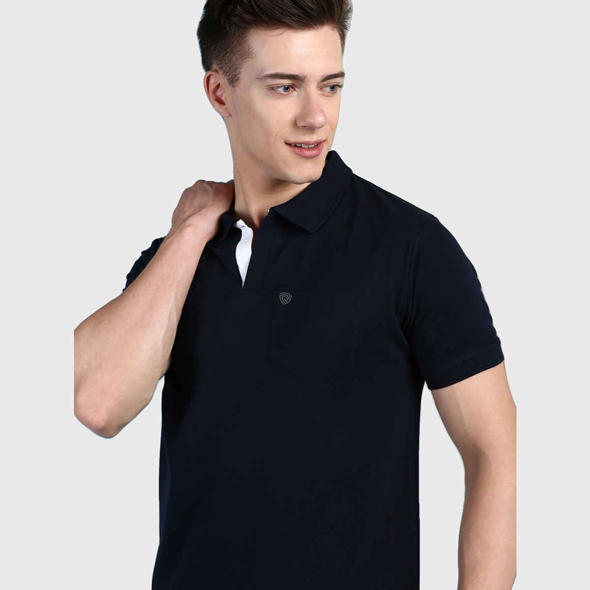 Lux Cozi Solid Cotton Polo T-shirt with Pocket for Men | Navy | Size - S
