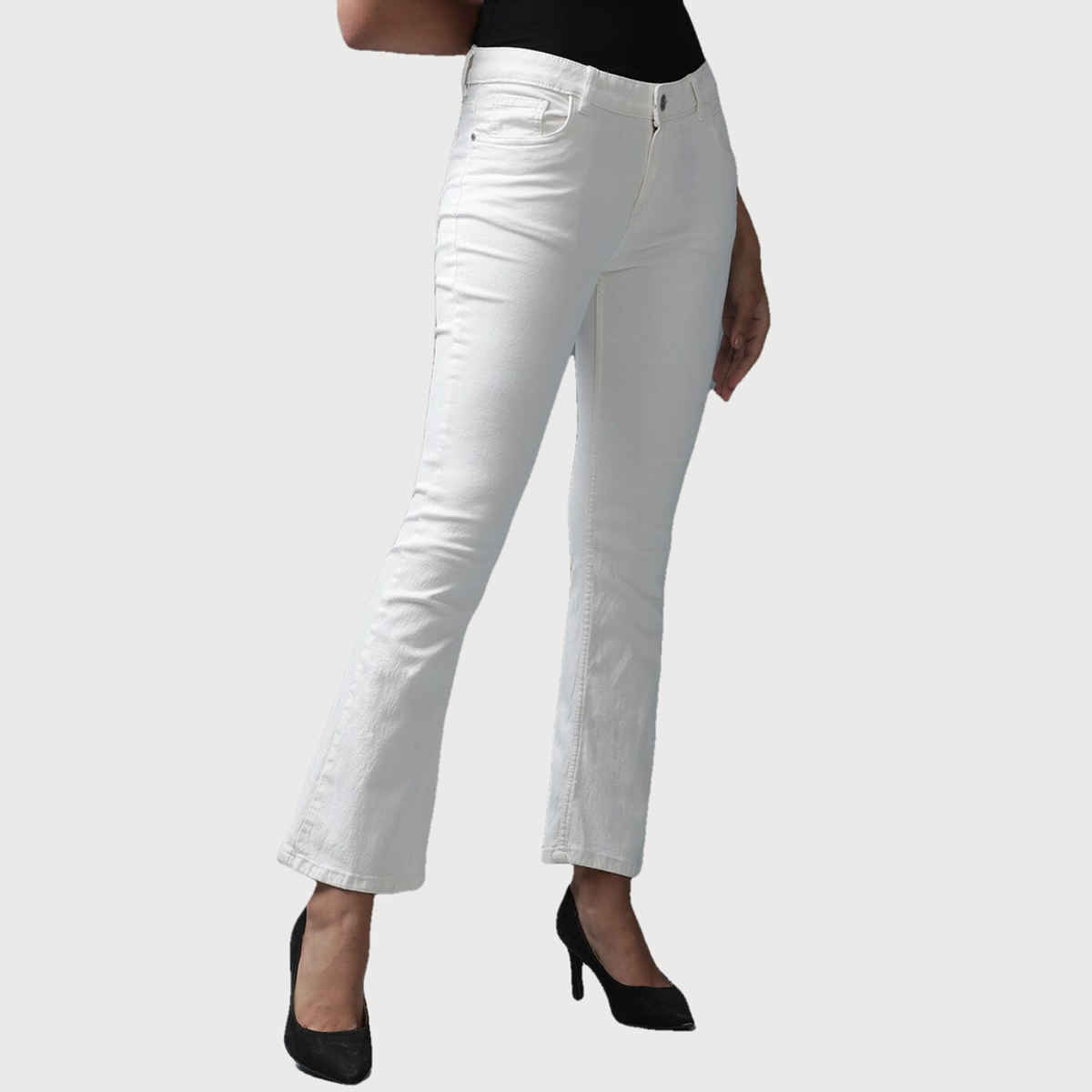 Freehand Women's Bleached Bootcut Denim Jeans | White - 28