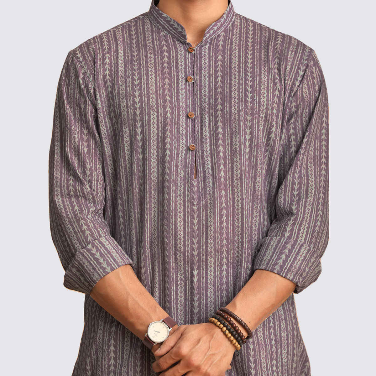 Vastramay Men's Cotton Kurta | Purple - M