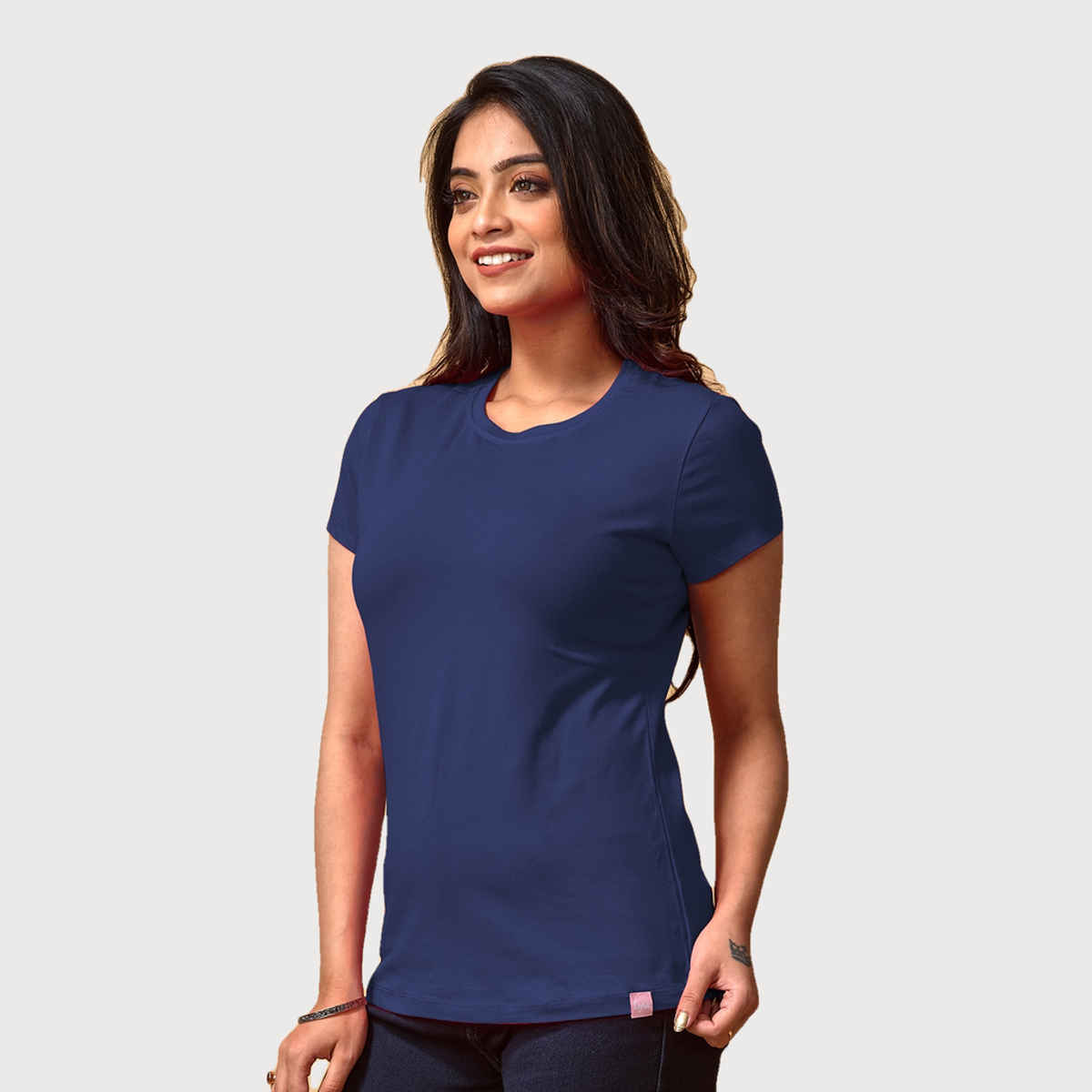 Lyra Women's T-shirt Round Neck Half Sleeve | Navy Blue - XL