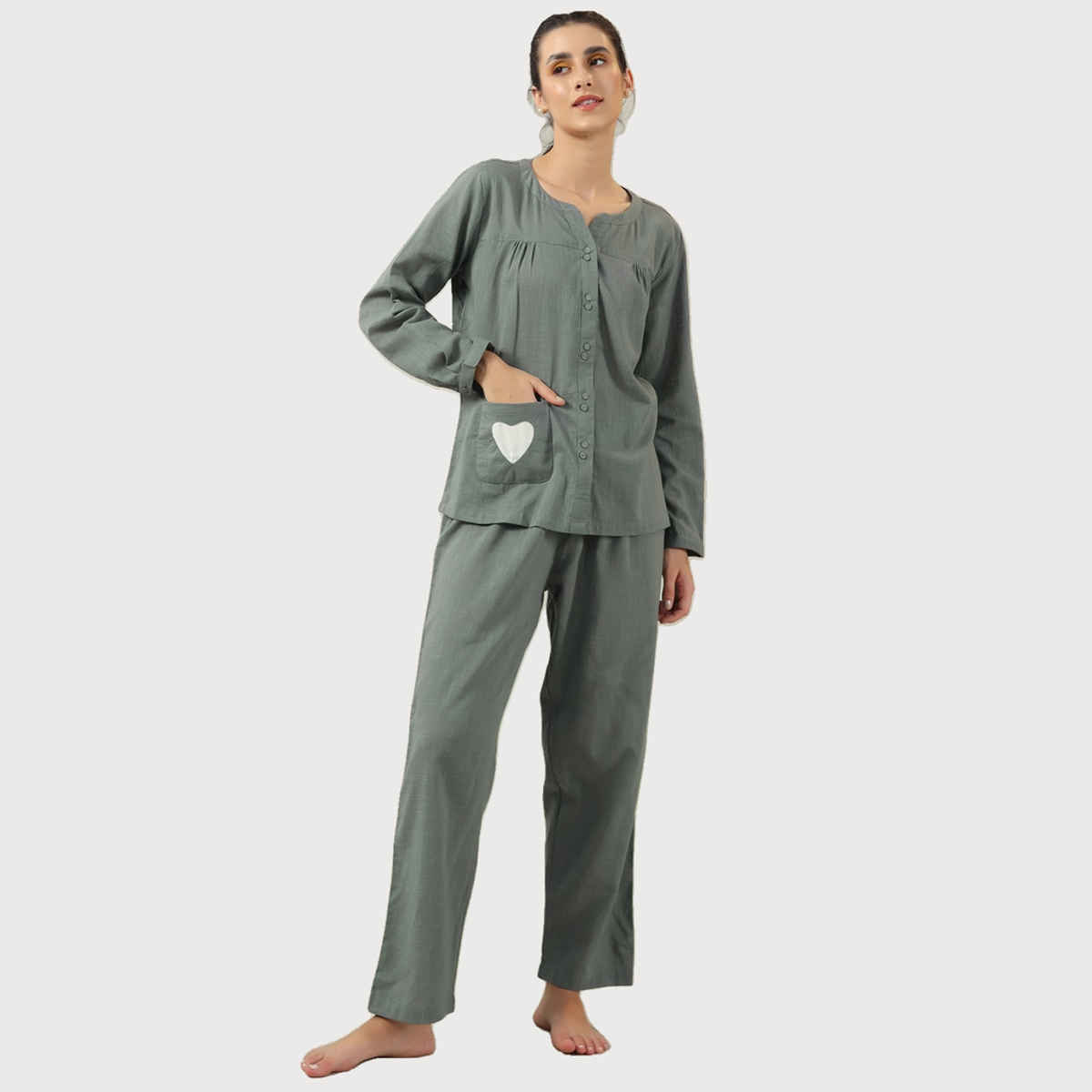 Sanskrutihomes Pure Cotton Night Suit | Sea Green - XL