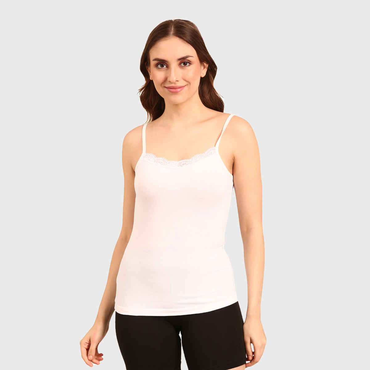 Pepe Jeans Womens White Premium 100% Lace Cotton Women Camisole  - Pack of 1 (XXL) Comfort Fit