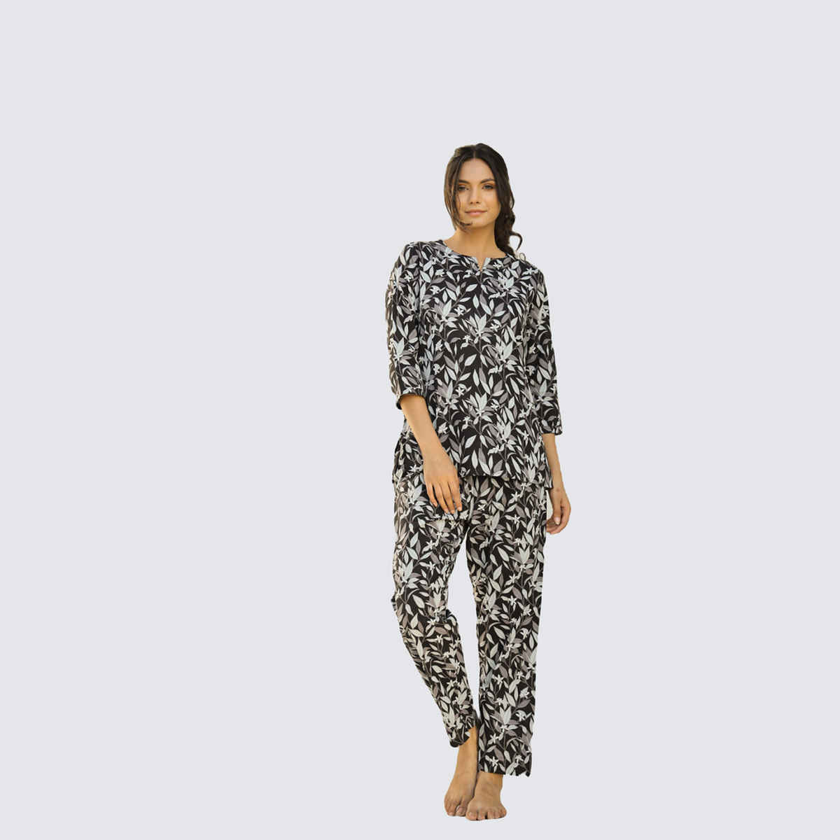 Sanskrutihomes Women Printed Pure Cotton Night Suit | Black - White | S