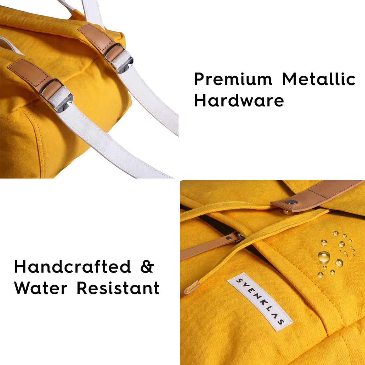 Svenklas Unisex Solid Canvas and Genuine Leather 20 L Top Handle Backpack | Yellow - 16 Inches