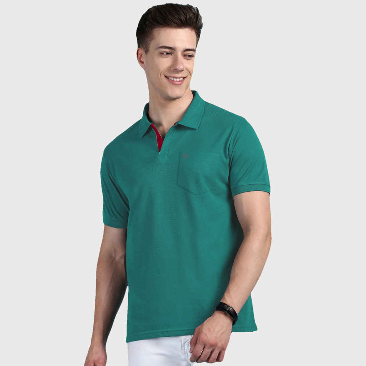 Lux Cozi Men's Solid Cotton Polo T-shirt with Pocket | Sea Green - S