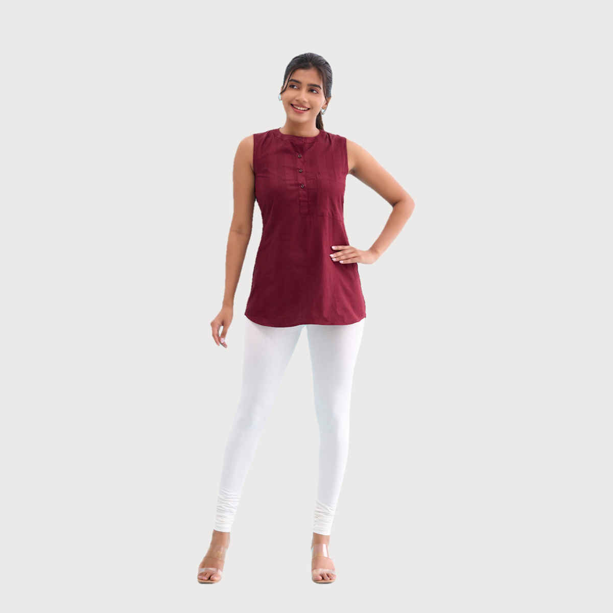 Go Colors Women's Solid Mid Rise Churidar | Cream - M