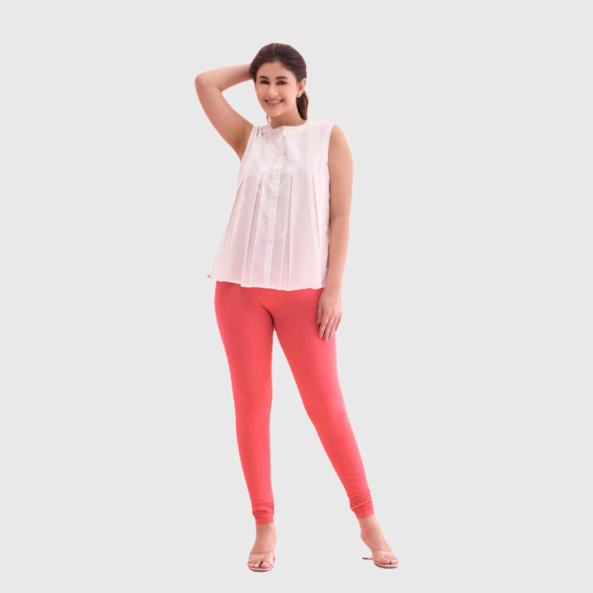 Go Colors Women's Solid Mid Rise Churidar | Coral - XL
