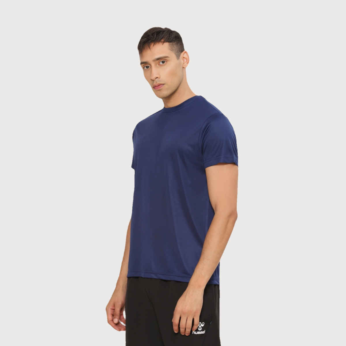 hummel Men's Budoc Round Neck Solid Regular Fit Gym T-shirt | Blue Nights - S