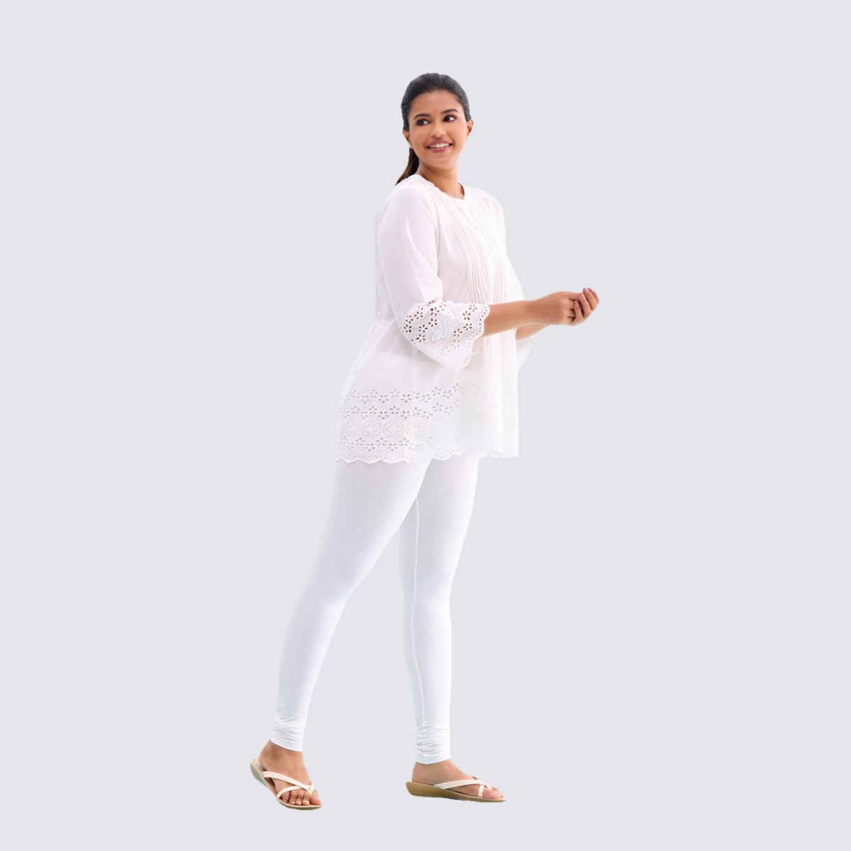 Go Colors Women's Solid Mid Rise Churidar | White - XL