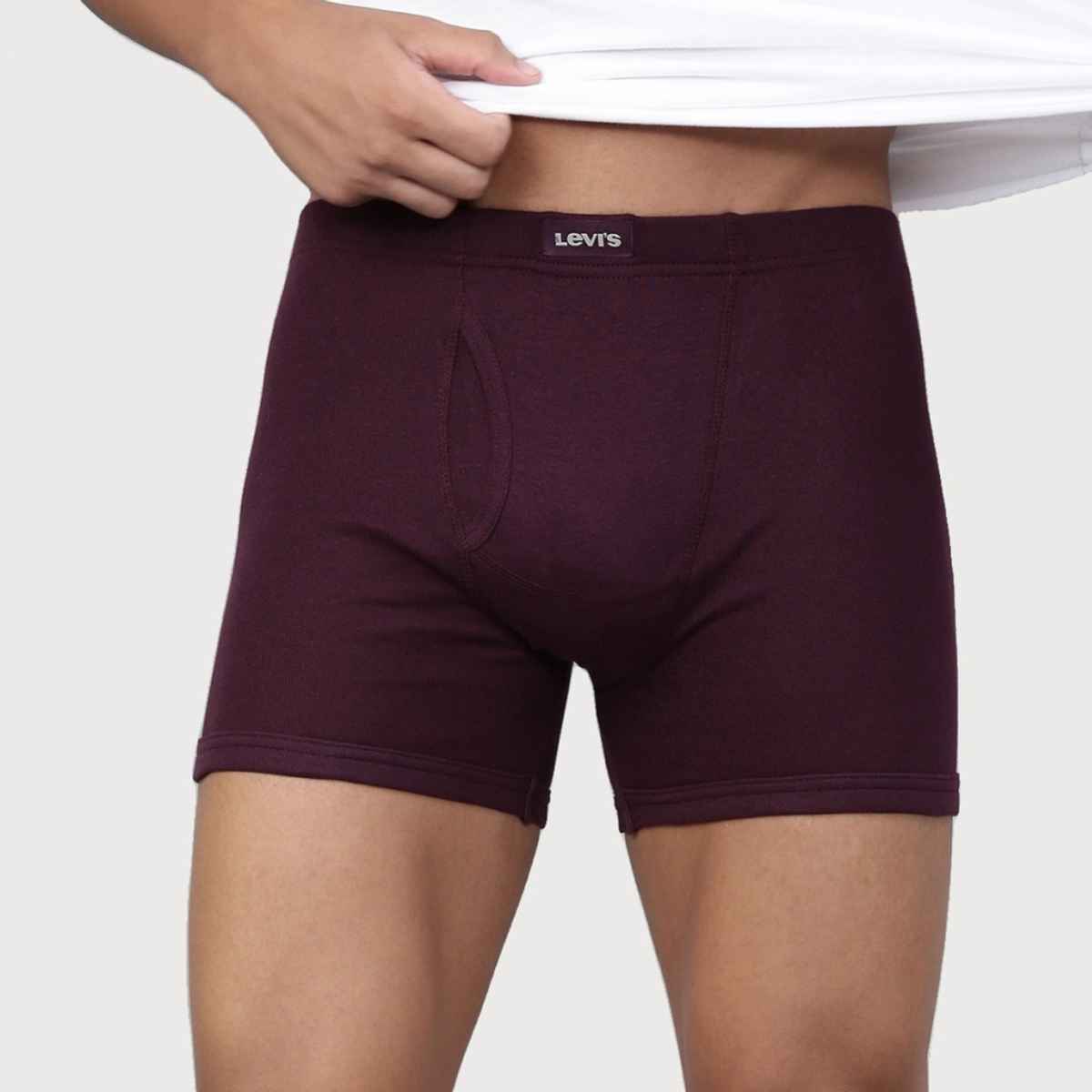 Levi's Men Pure Cotton Long Length Trunk | Ultrasoft Natural Hand Feel Waistband | Wine - S