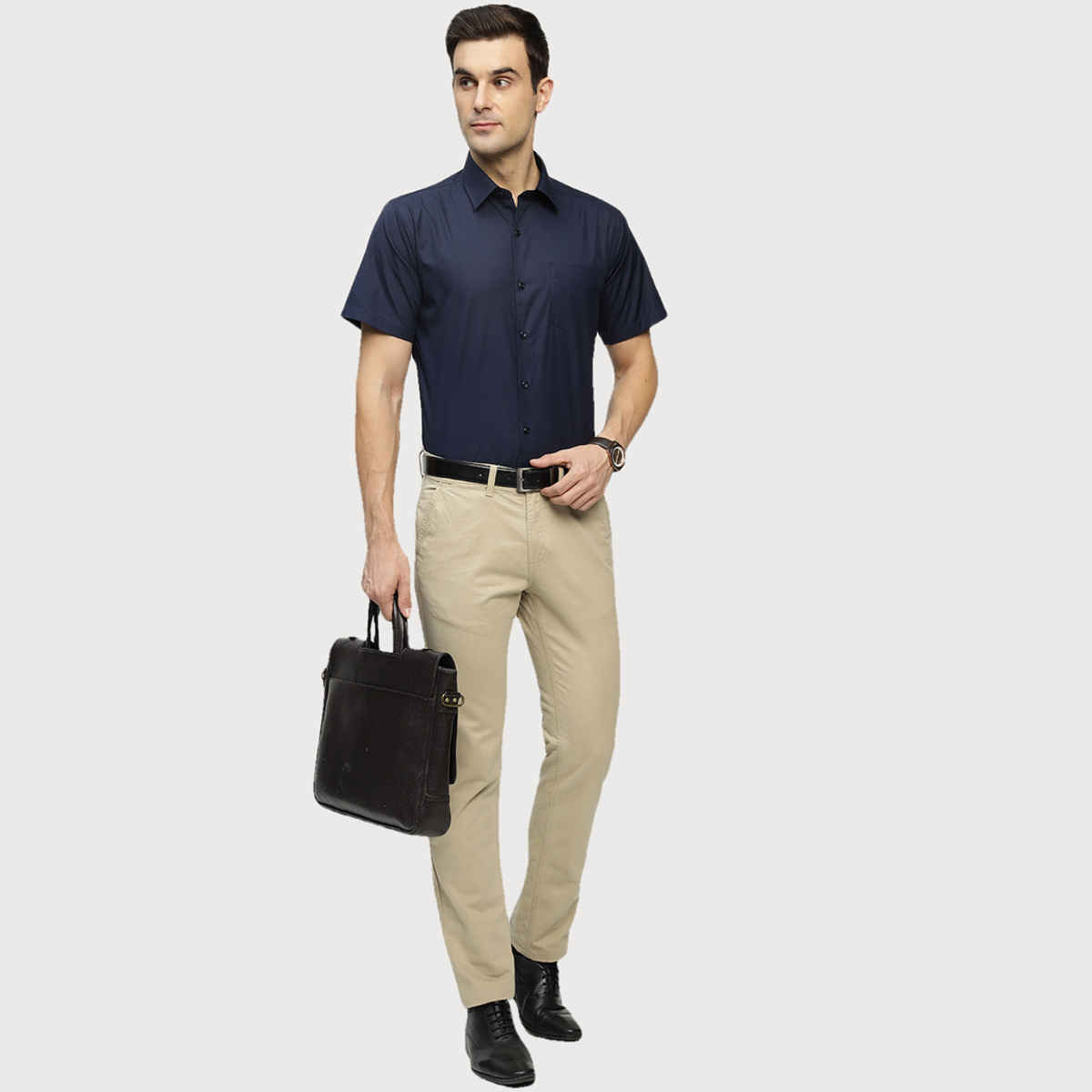 Hancock Men Pure Cotton Solid Formal Shirt | Slim Fit | Spread Collar | Navy Blue | M