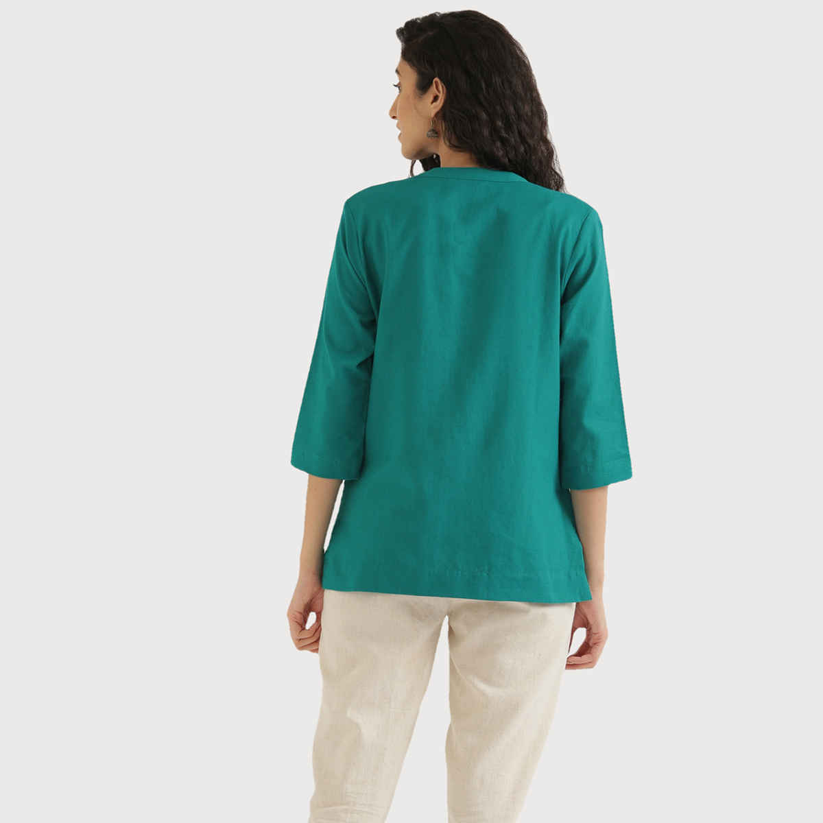 Saadaa Women's Short Airy Linen Kurta | Teal - M