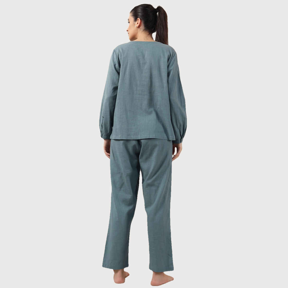 Sanskrutihomes Teal Pure Cotton Night Suit | Teal - S
