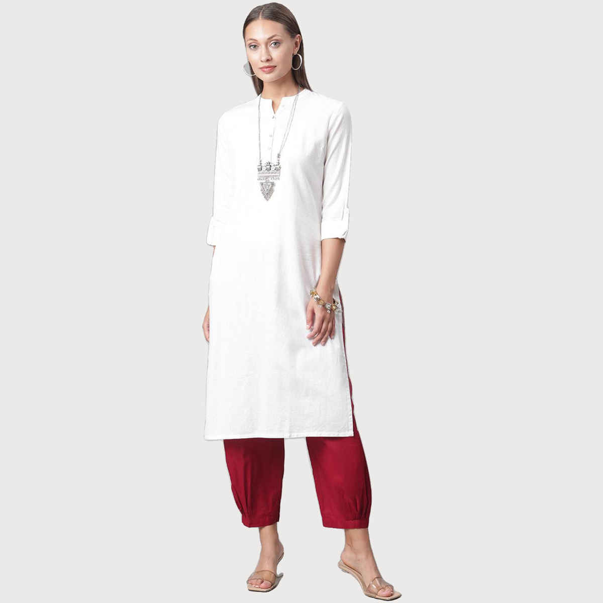 Divena women's White Solid Pure Cotton Straight Kurta DK0567 | L