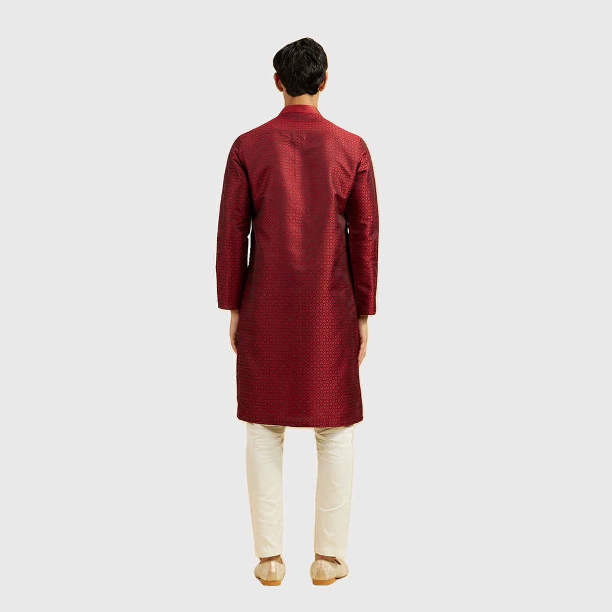 Diwas By Manyavar Maroon Art Silk Self Design Kurta Set | M