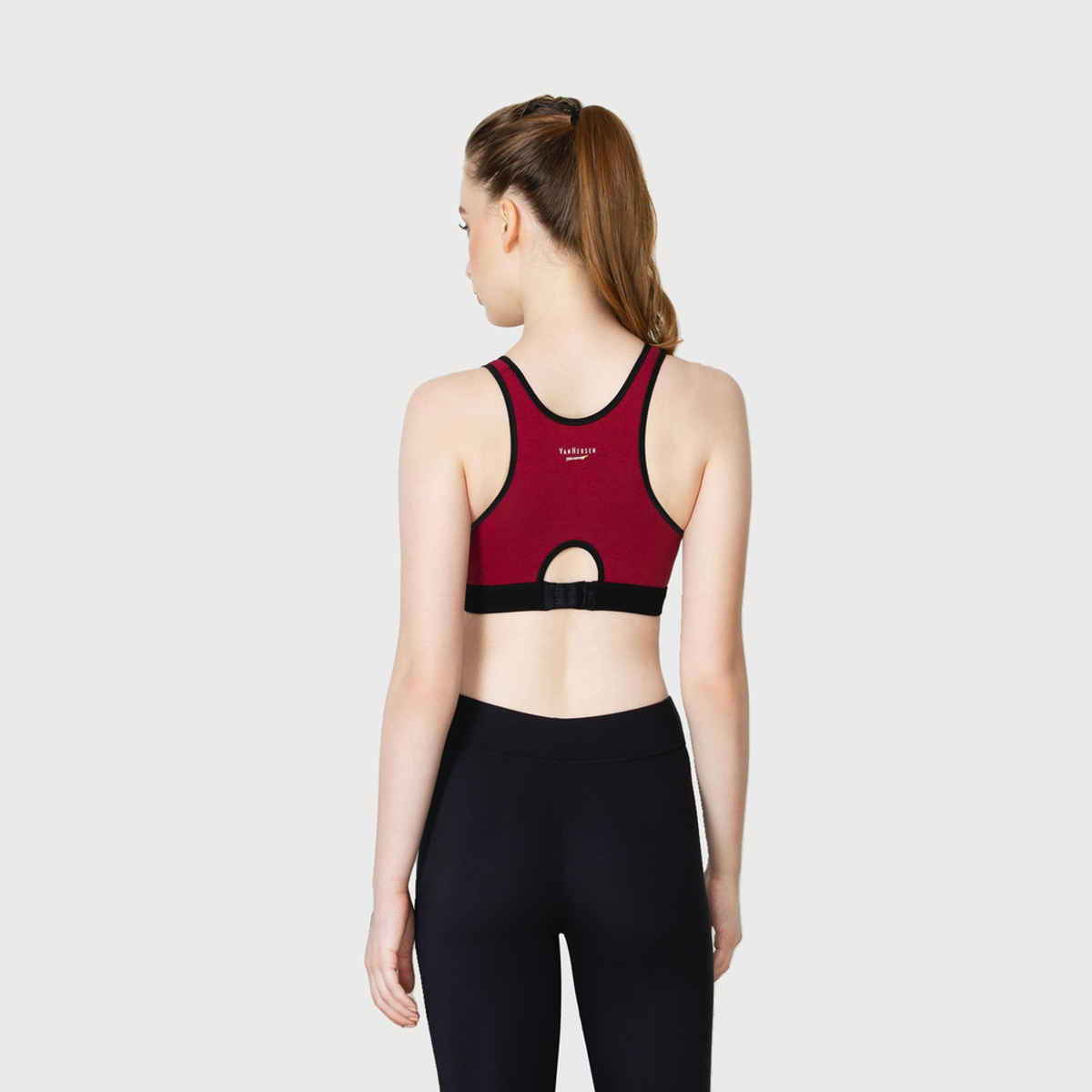Van Heusen Proactive Women Wine Colour Blocked Anti Bacterial Wireless Racerback Sports Bra |XL