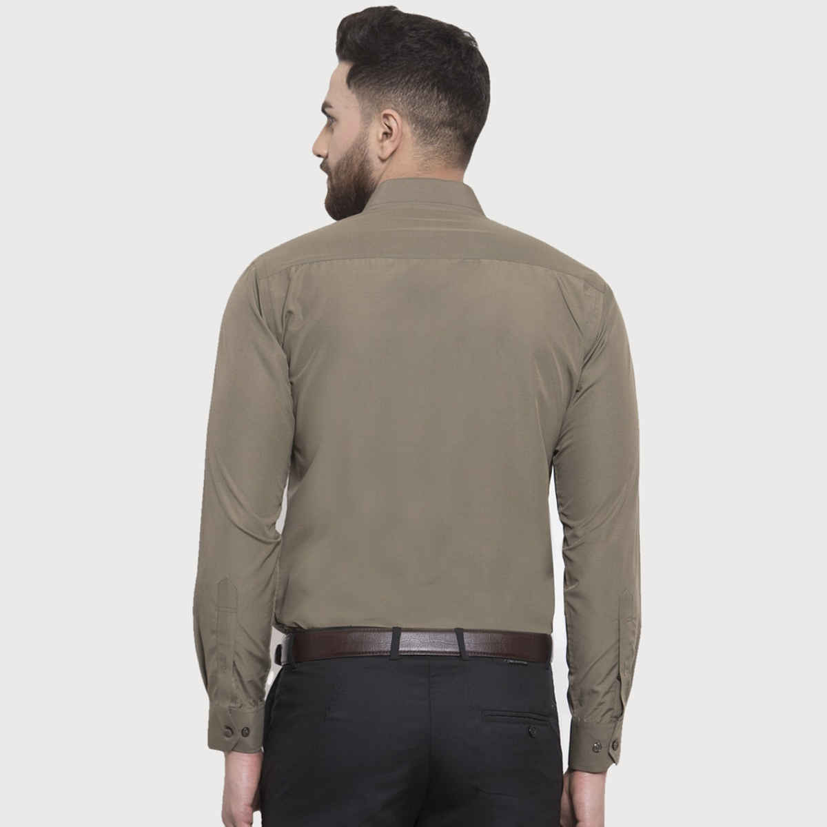 English Navy Men Olive Solid Slim Fit Formal Shirt-38