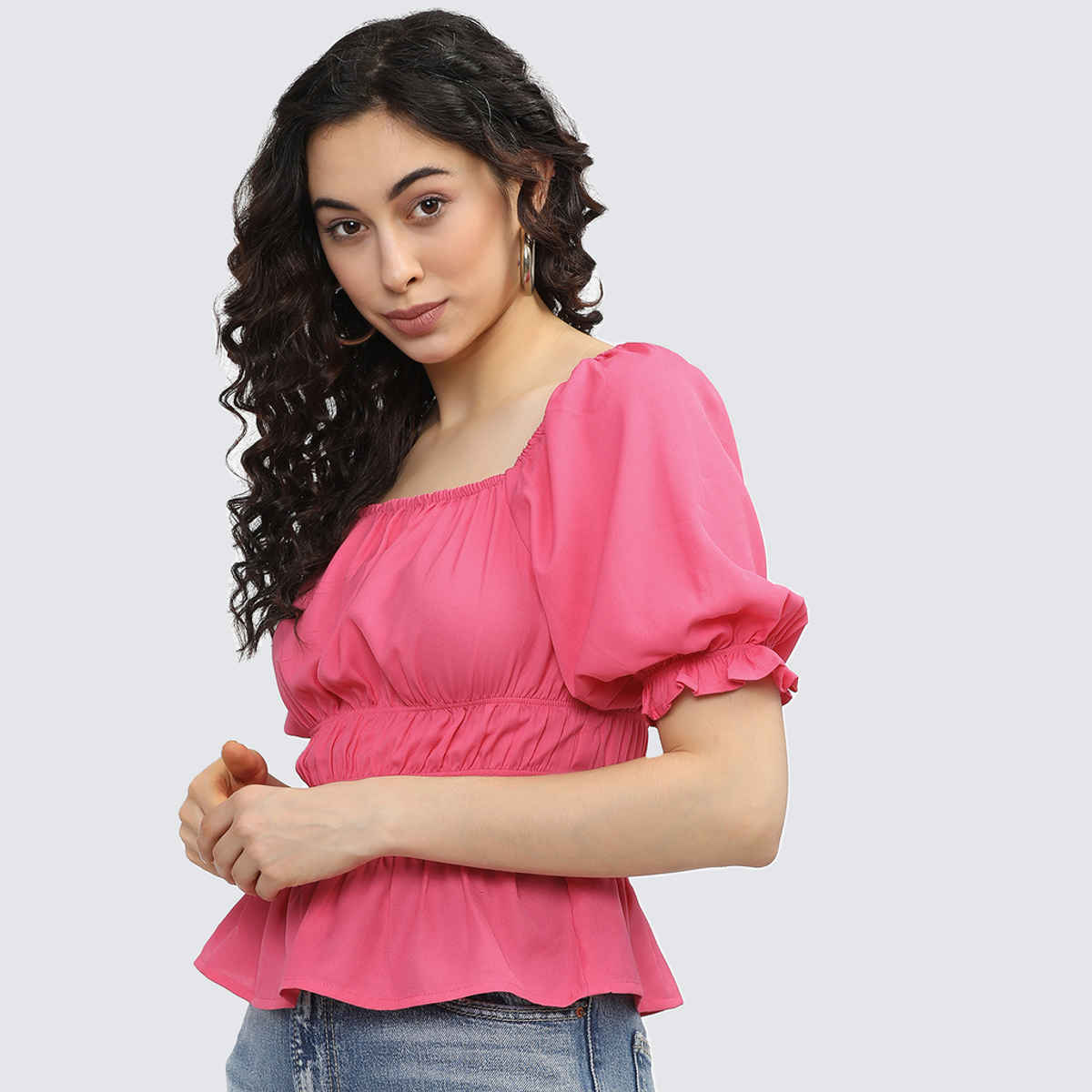 Tokyo Talkies Women's Solid Casual Top | Pink - L