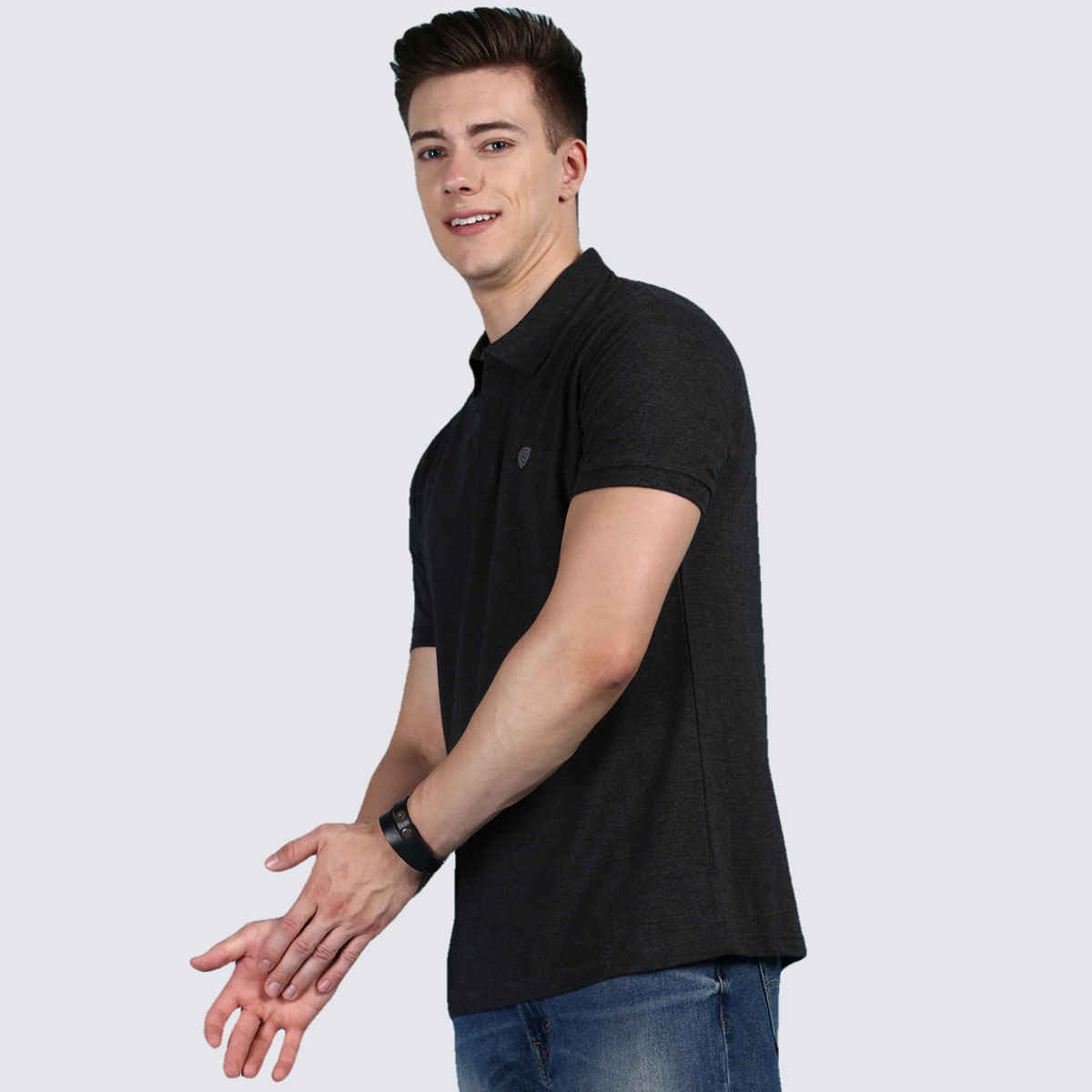 Lux Cozi Men's Solid Cotton Polo T-shirt | Black Melange - XL