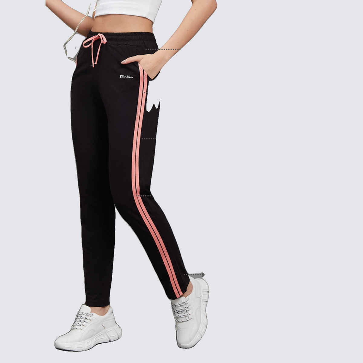 Blinkin Women's Cotton Striped Pyjamas & Track Pants with Side Pockets | Black - M