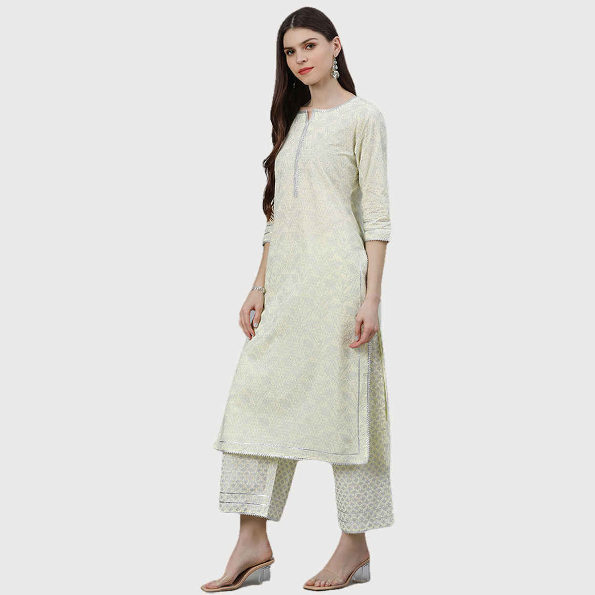 Libas Women Yellow Straight Kurta And Yellow Palazzo With Yellow Chiffon Dupatta - 13040OXL