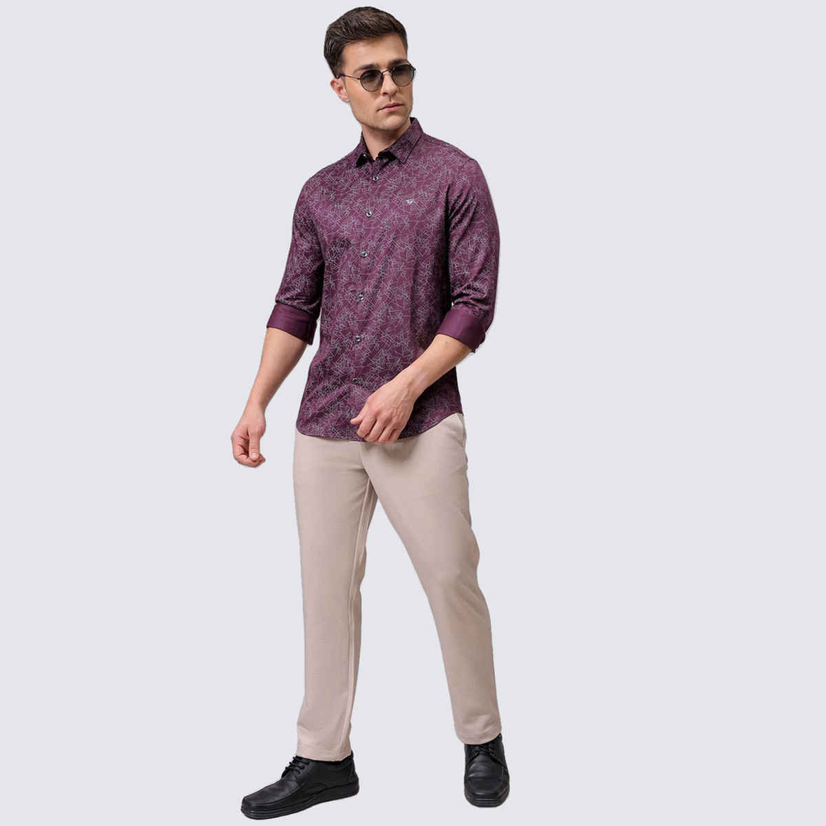 The Indian Garage Co Men's Slim Fit Geometric Printed Casual | Burgundy | M