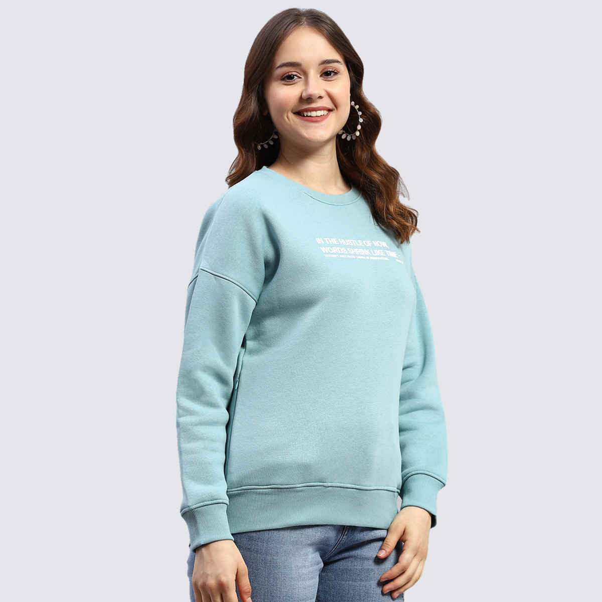 Rock.It By Monte Carlo Womens Blue Round Neck Full Sleeve Sweatshirt | 2240102602-1-40 | XL
