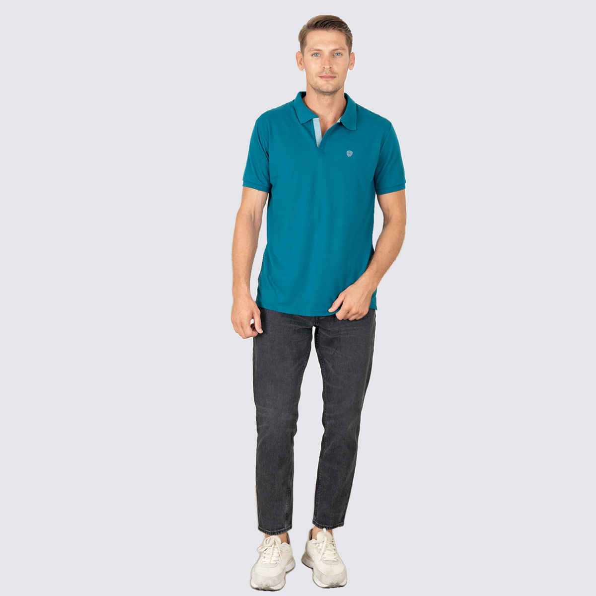 Lux Cozi Men's Solid Cotton Polo T-shirt | Emerald - M