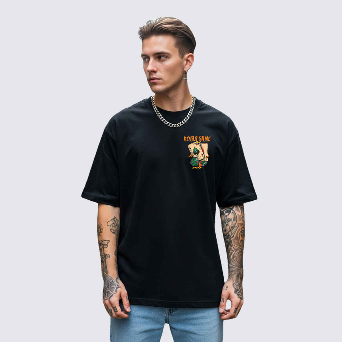 BENNY BROOKS Men's Round Neck half sleeve Oversized T-shirt |AA(ARN)BLACK139 | Black - L